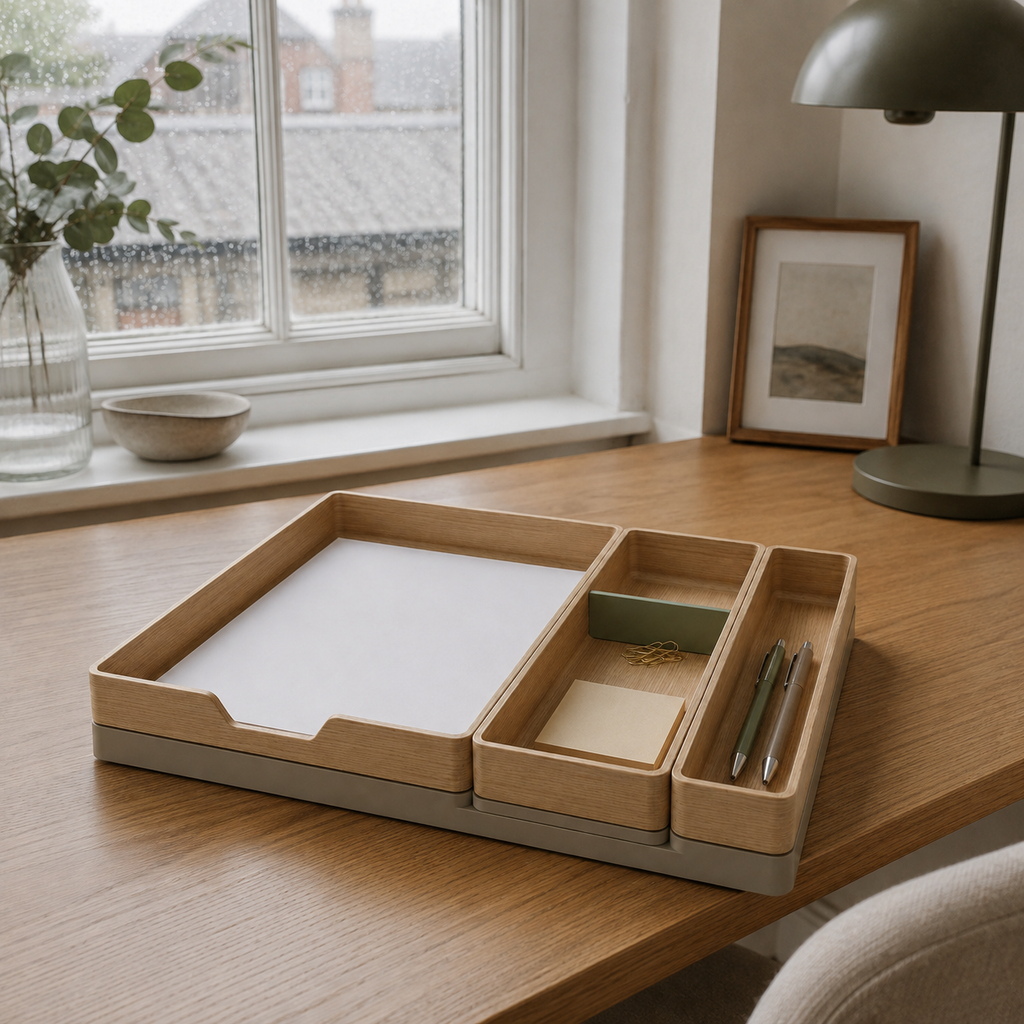Stackline Modular Desk Tray Set — Forest Green & Champagne