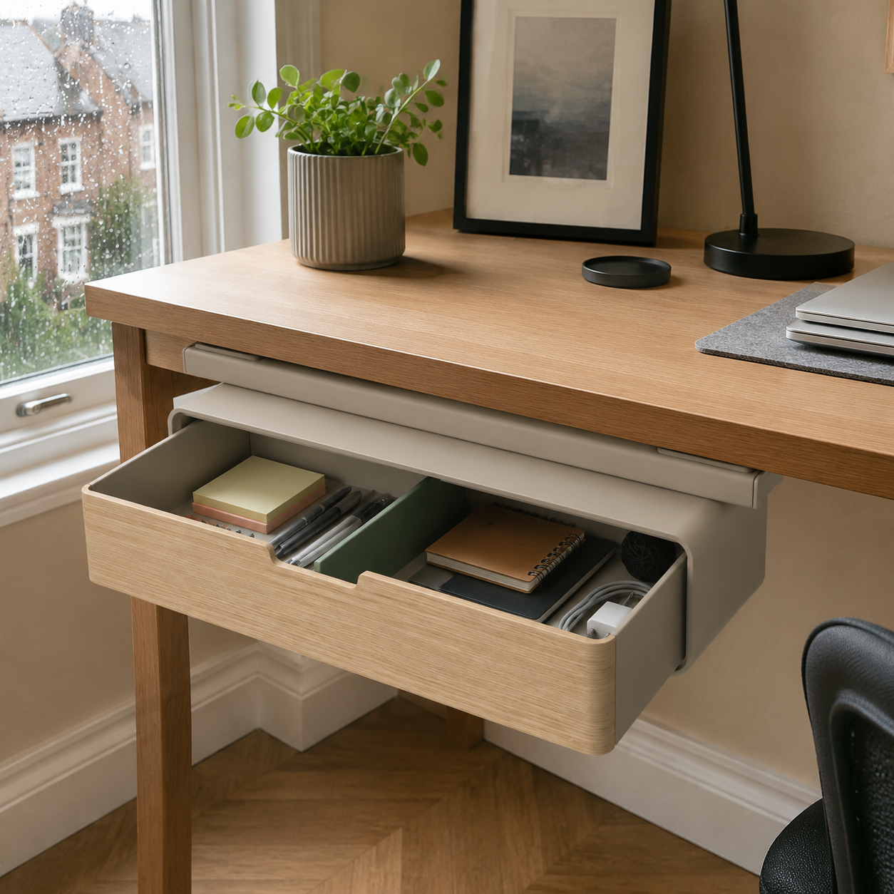 SlideNest Under-Desk Storage Drawer — Forest Green