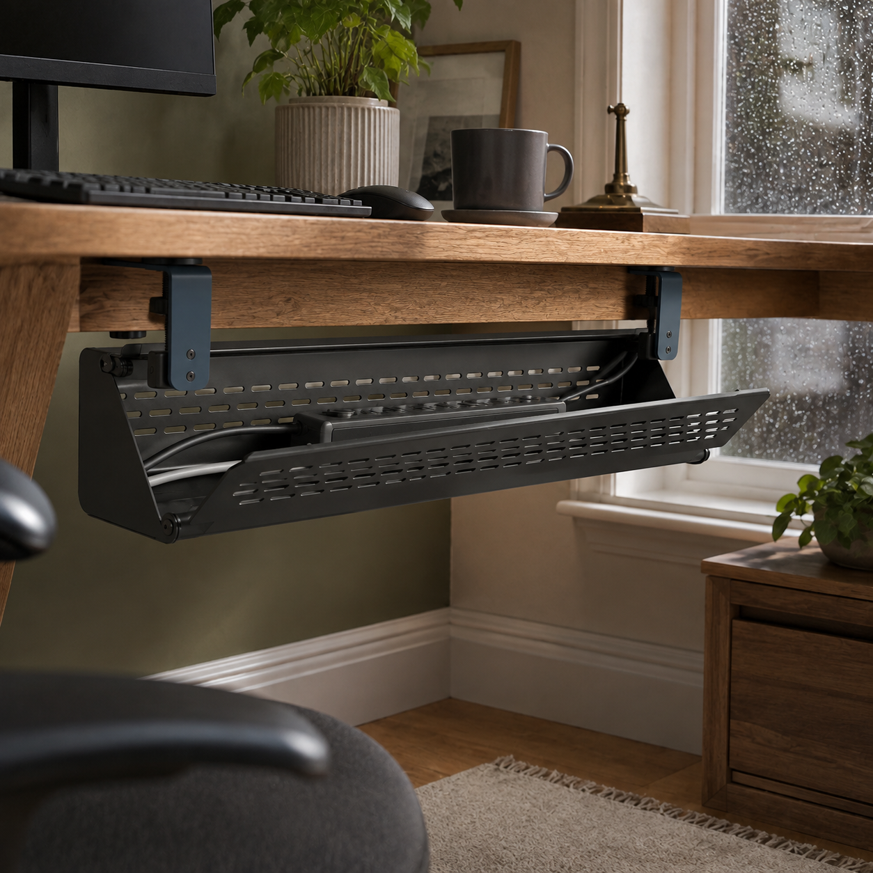 SpanFold Under-Desk Cable Tray — Forest Green