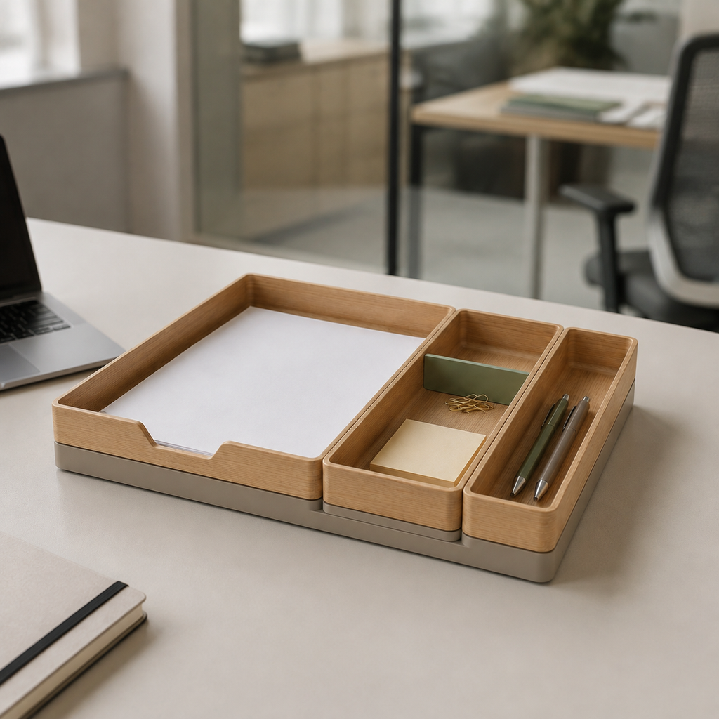 Stackline Modular Desk Tray Set — Forest Green & Champagne