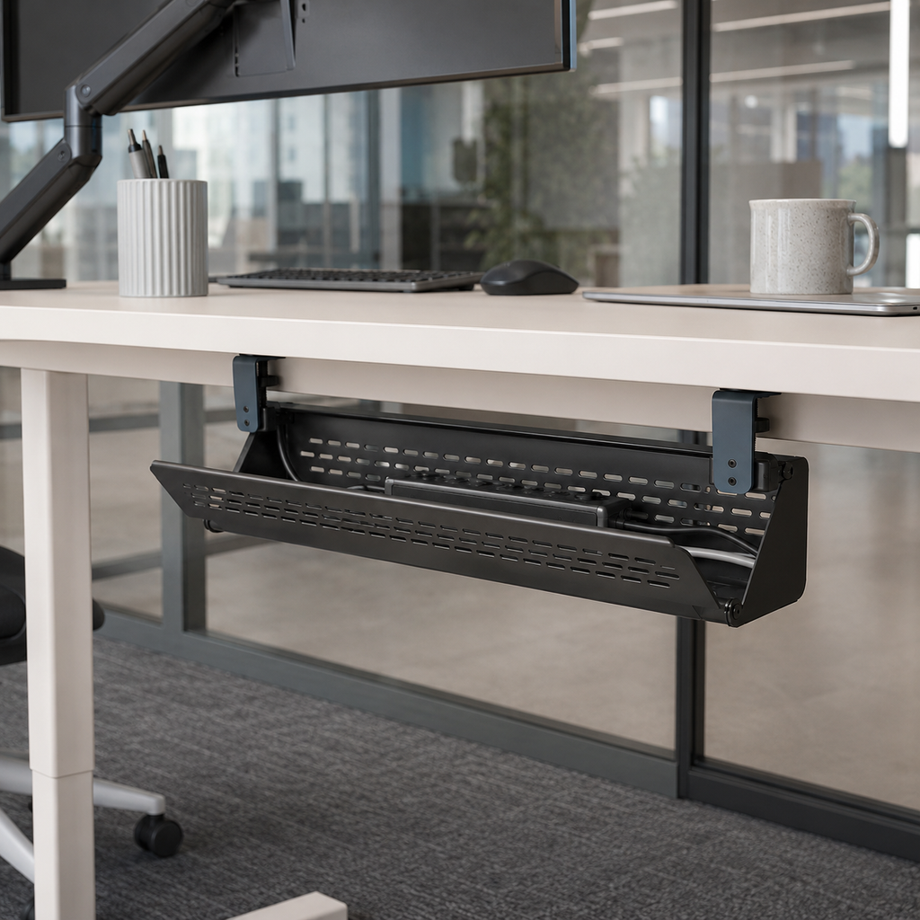 SpanFold Under-Desk Cable Tray — Forest Green