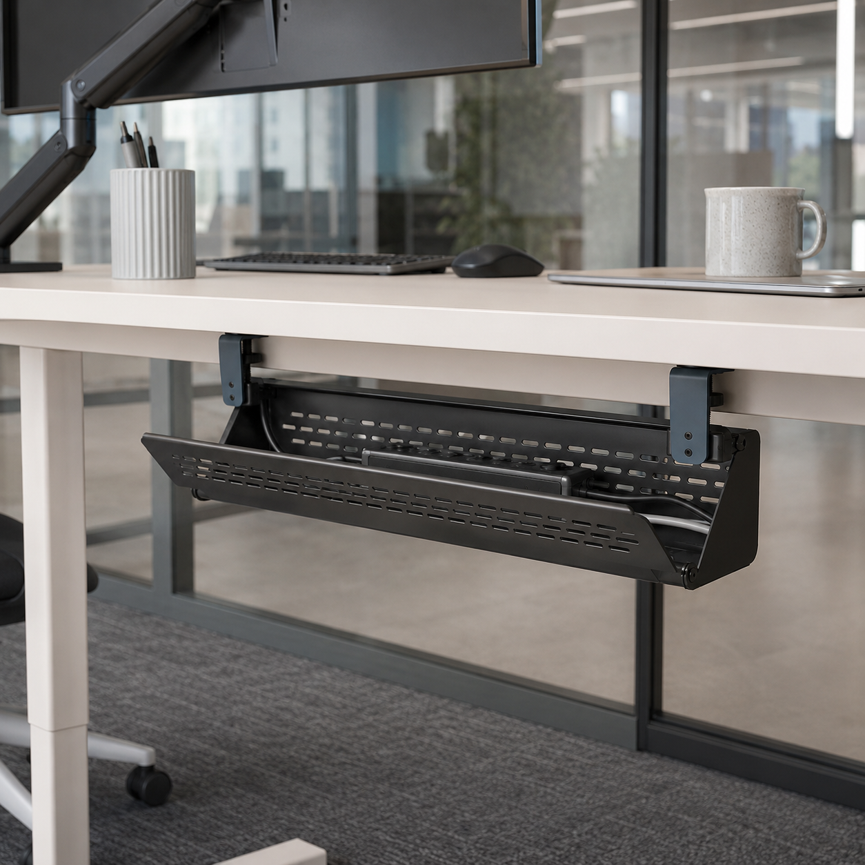 SpanFold Under-Desk Cable Tray — Forest Green
