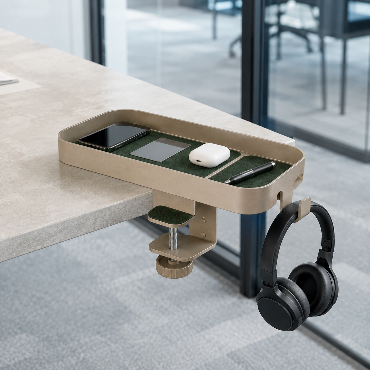 EdgeNest Clamp-On Desk Side Shelf & Headphone Hook