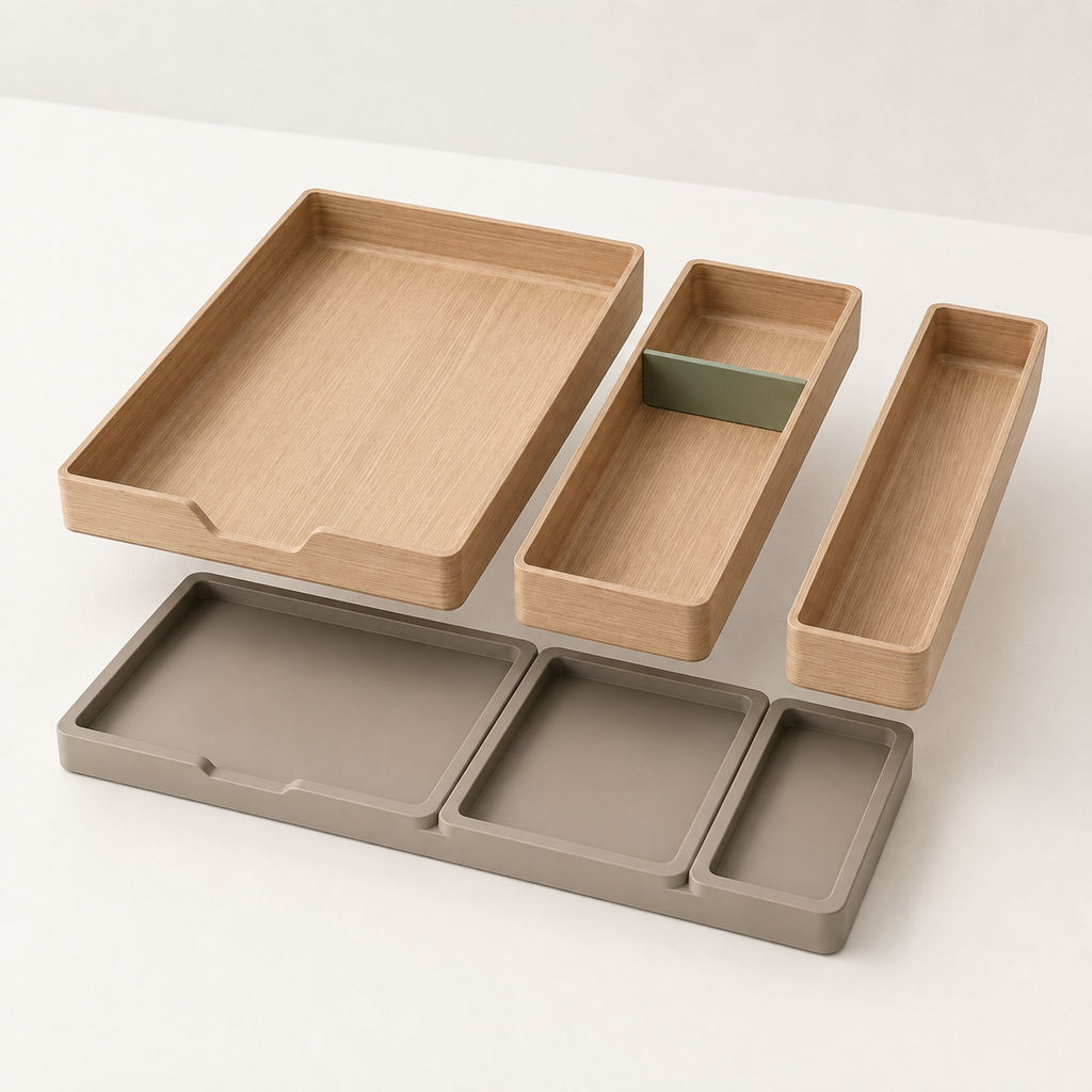 Stackline Modular Desk Tray Set — Forest Green & Champagne