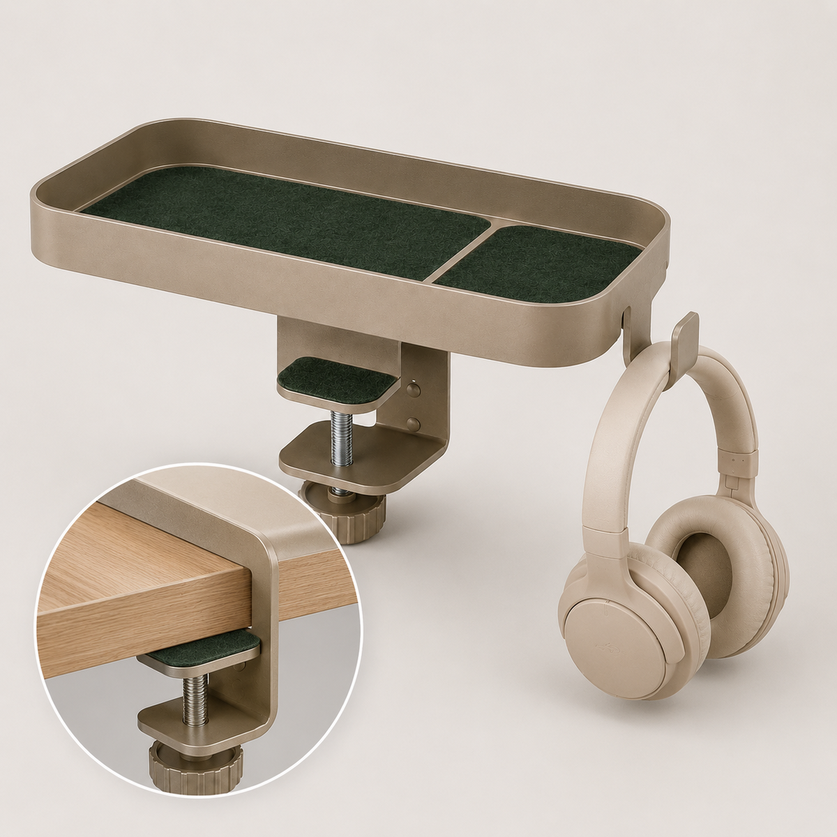 EdgeNest Clamp-On Desk Side Shelf & Headphone Hook